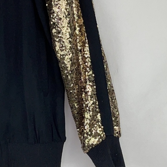 ✅Xhiliration gold sequin zip bomber sweatshirt / black/ front pockets/ NWOT  🖤💛 - Picture 5 of 15